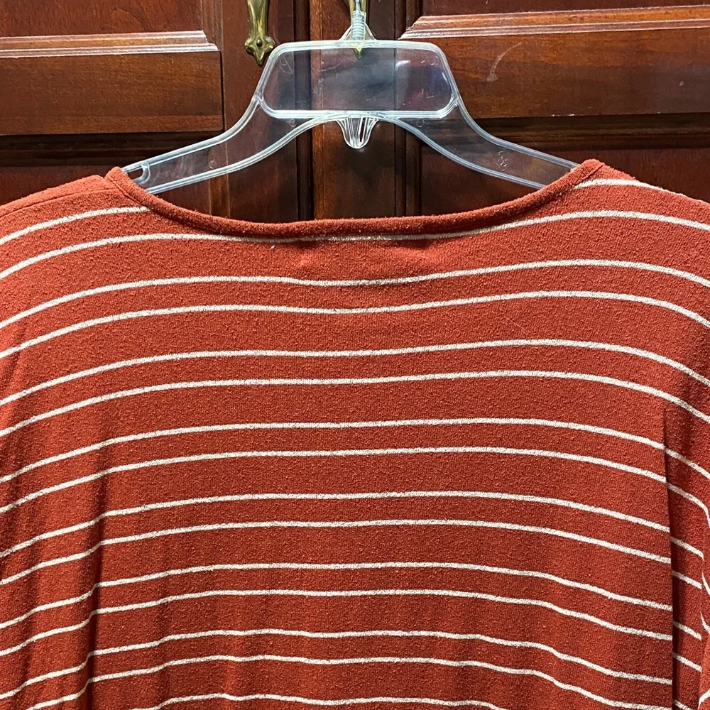 Dress Barn Woman vintage Rust Striped faux Button-Down plus size 3X silk Top - Picture 9 of 10